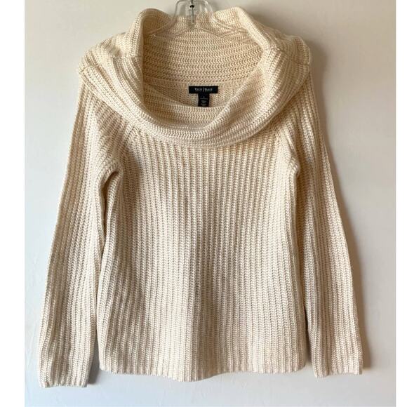 White House Black Market Cream Cowl neck Wool Blend Sweater SZ S - Picture 1 of 14